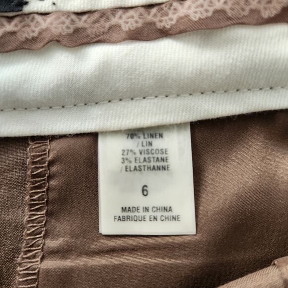 Elie Tahari Linen Blend Wide Leg Capri Pants Tan Brown 6 Retro Y2K Neutral - Picture 4 of 7